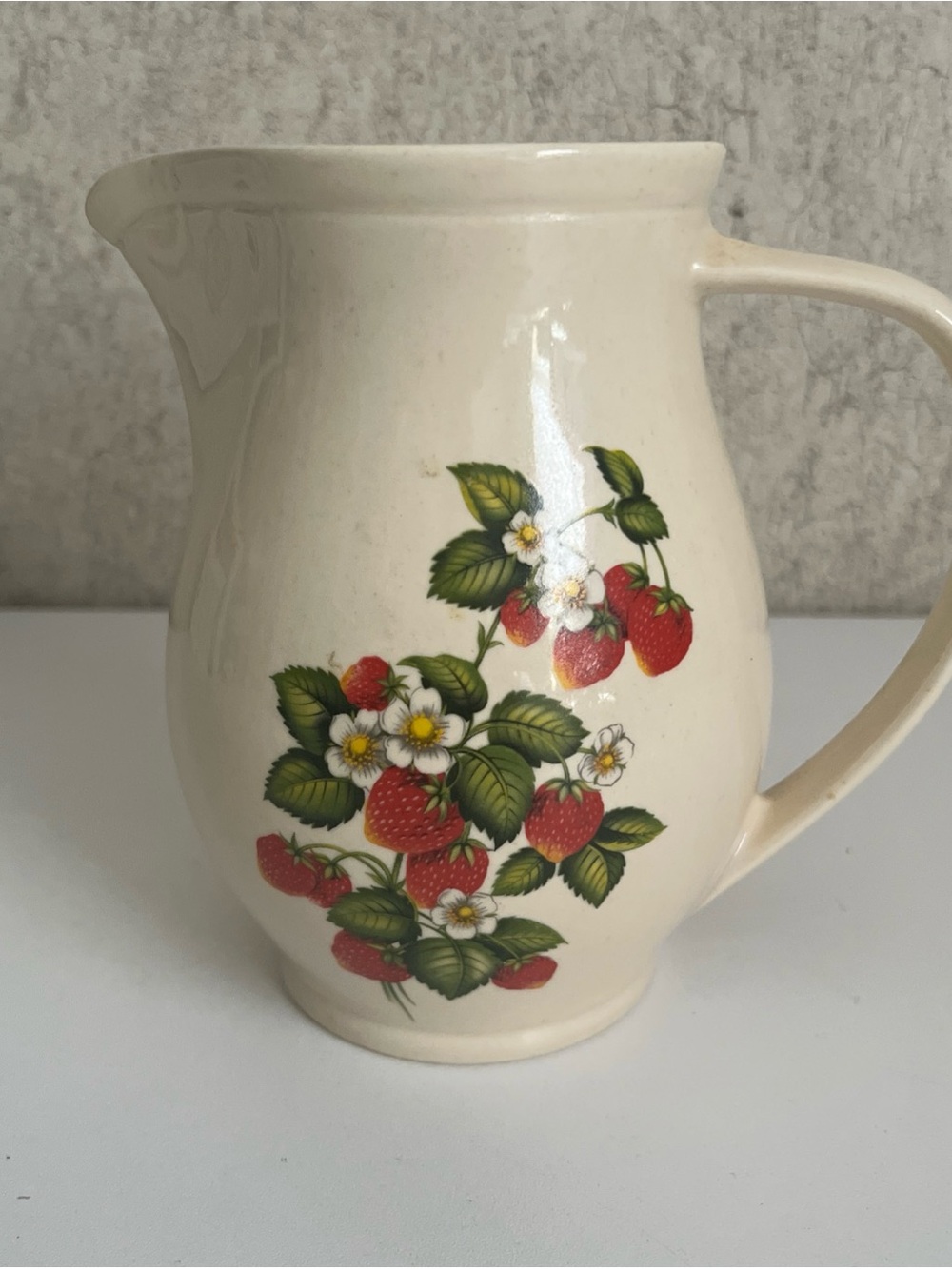Vintage Hyalyn Pottery Pitcher with Handle Strawberry Pattern Cottagecore Granny